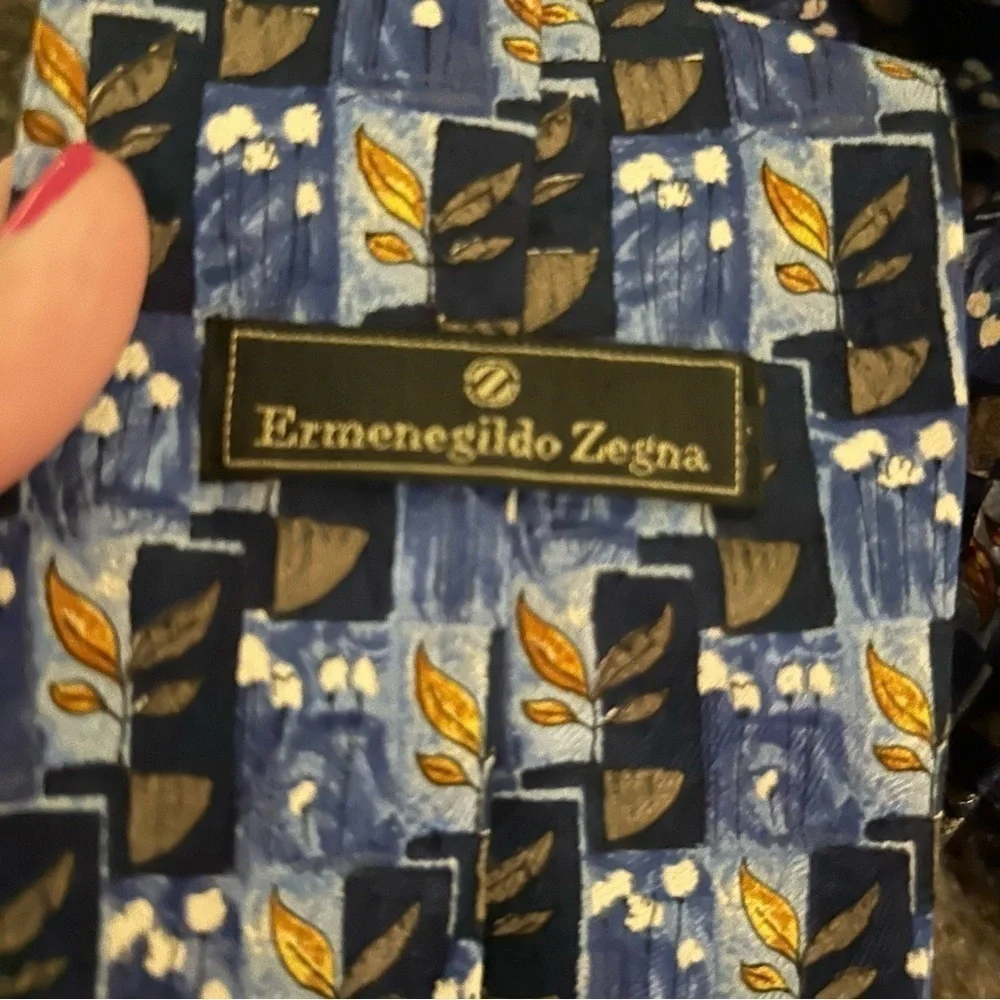 Ermengildo Zegna All Silk printed tie Italy blue leaves preppy designer